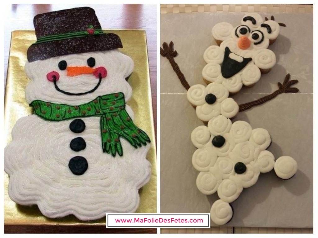 Gâteau cupcakes Noël Bonhomme de neige et Olaf - MaFolieDesFetes